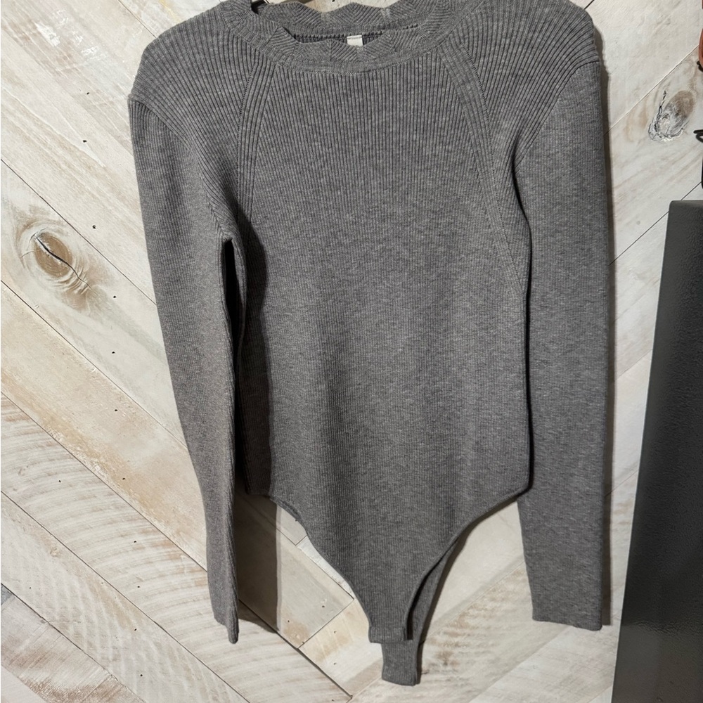 Wishlist Gray Ribbed Knit Top Bodysuit